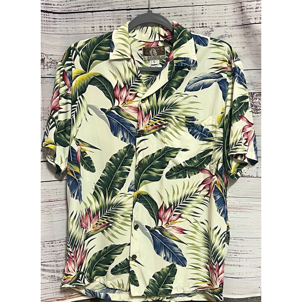 Kalaheo Men’s Hawaiian Tropical Floral Rayon Short Sleeve Button-Up Shirt S